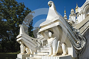 Sculptures of stairway to Atumashi Monastery, formally Maha Atulaveyan Kyaungdawgyi - Buddhist monastery in Mandalay
