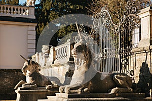 Sculptures of unicorns near the Mirabell Palace in Salzburg in Austria.