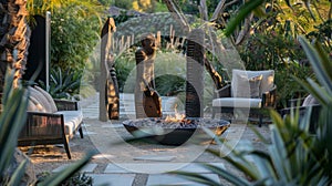 Sculptures of various sizes and styles encircle the fire pit creating a visually stimulating and thoughtprovoking space photo