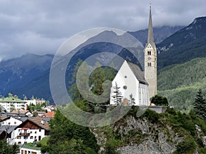 Scuol church and town, Lower Engadine, Switzerland