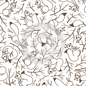 Scurry of Squirrels on the branches. Seamless autumn pattern for gift wrapping, wallpaper, childrens room or clothing