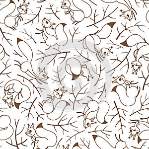 Scurry of Squirrels on the branches. Seamless autumn pattern for gift wrapping, wallpaper, childrens room or clothing photo