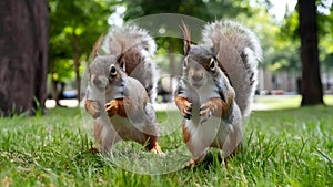 Scurrying Squirrels Enjoy a Park Frolic. Concept Nature Photography, Wildlife Encounters, Natural