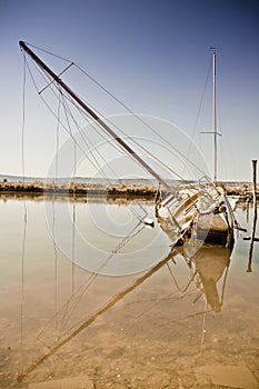 Scuttled sailing boat