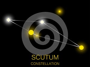 Scutum constellation. Bright yellow stars in the night sky. A cluster of stars in deep space, the universe. Vector illustration