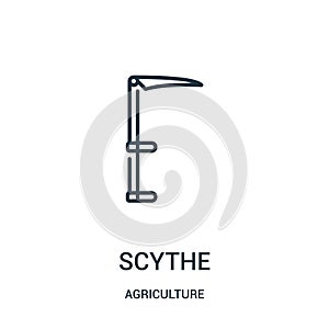 scythe icon vector from agriculture collection. Thin line scythe outline icon vector illustration. Linear symbol for use on web
