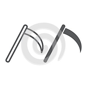 Scythe line and glyph icon, halloween and blade, reaper sign, vector graphics, a linear pattern on a white background. photo