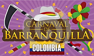 Scythe and Wand: Elements of Garabato`s Dance for Barranquilla`s Carnival, Vector Illustration