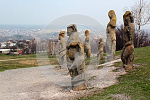 Scythian kurgan with anthropomorphic stone sculptures in Izyum, Eastern Ukraine