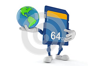 SD card character holding world globe