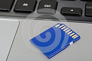 SD media card on a laptop computer