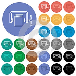 SD memory card compress outline round flat multi colored icons