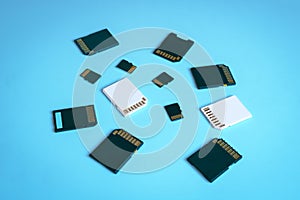 SD and MicroSD memory cards on a blue background