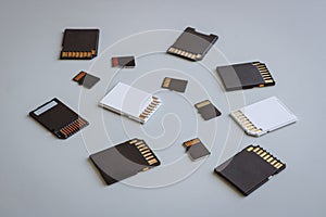 SD and MicroSD memory cards on a neutral gray background