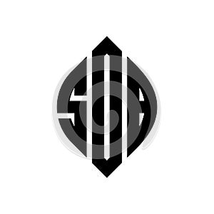 SDB circle letter logo design with circle and ellipse shape. SDB ellipse letters with typographic style. The three initials form a
