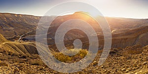 Sde Boker, Negev desert, Israel - Panoramic Shot, Sunset Sunrise Time