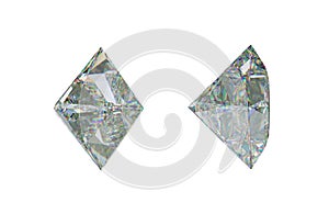 Sde views of princess cut diamond or gemstone on white