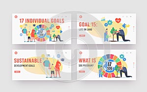 SDG 17 Individual Goals, Sustainable Development Landing Page Template Set. People Use Green Energy, Saving Planet photo