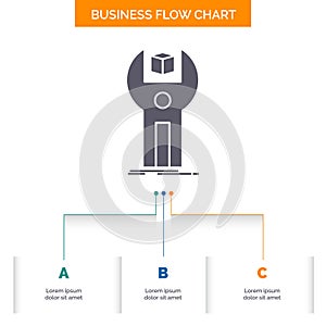 SDK, App, development, kit, programming Business Flow Chart Design with 3 Steps. Glyph Icon For Presentation Background Template