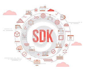 sdk software development kit concept with icon set template banner and circle round shape