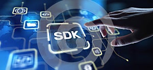 SDK Software Development Kit Enabling Application Development, projection on a virtual screen, Business and Technology Concept