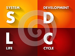 SDLC System Development Life Cycle - process for planning, creating, testing, and deploying an information system, acronym text