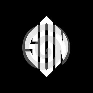SDN circle letter logo design with circle and ellipse shape. SDN ellipse letters with typographic style. The three initials form a