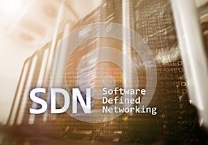 SDN, Software defined networking concept on modern server room background photo