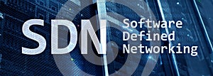 SDN, Software defined networking concept on modern server room background. photo
