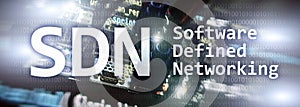 SDN, Software defined networking concept on modern server room background. photo