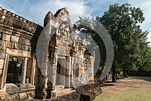 Sdok Kok Thom windows of ancient castle, Sa Kaeo, Thailand