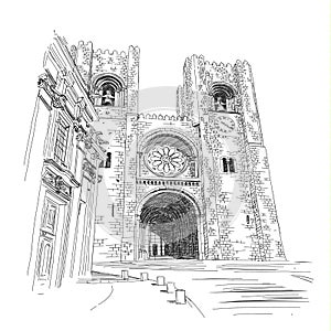 Se Cathedral in Lisbon - Vector illustration, hand drawing