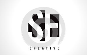 SE S E White Letter Logo Design with Black Square. photo
