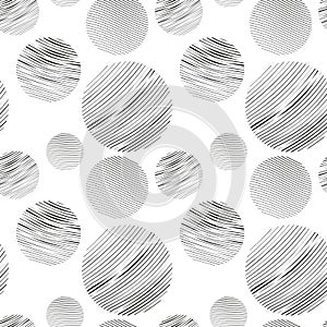 Seamless pattern with circles doodled. Geometrical pattern with set circle in grey pastel endless background hand drawn texture photo