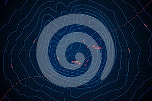 Sea Abyss Vector Topographic Map With Depth Route And Coordinate Blue Background