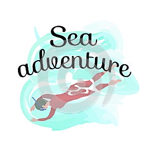 Sea Adventure, Man Wearing Swimsuit Diving, Human