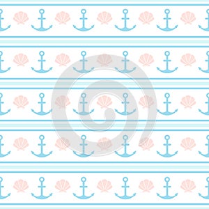Sea anchors and seashells seamless vector pattern