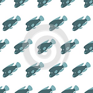 Sea animal seamless pattern with humphead wrasse. Undersea world habitants print.