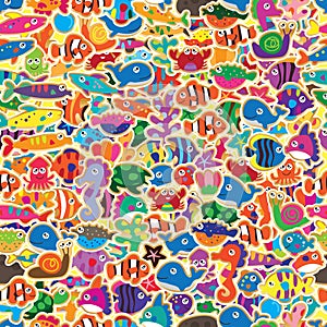 Sea animal sticker many seamless pattern