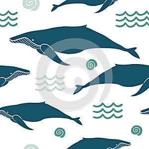 Sea animals background with whales