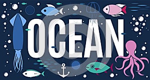 Sea animals collection ocean background