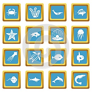 Sea animals icons azure