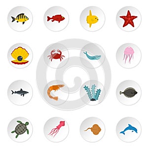 Sea animals icons set in flat style