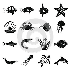 Sea animals icons set, simple style