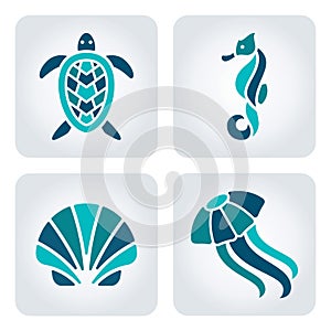 Sea animals mosaic icons