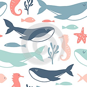 Sea animals seamless pattern
