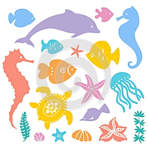 Sea animals silhouettes