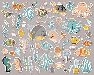 Sea animals stickers collection.