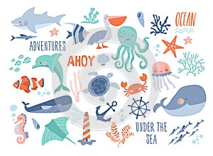 Sea background - cute sea and ocean animals