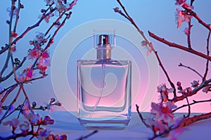 Sea-background scent delivered through a bottle of floral perfume  generative AI enhances delicate luxury